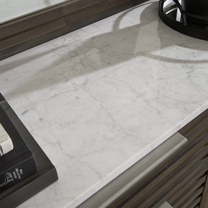 Arkenton California King Panel Bed with Mirrored Dresser and Chest