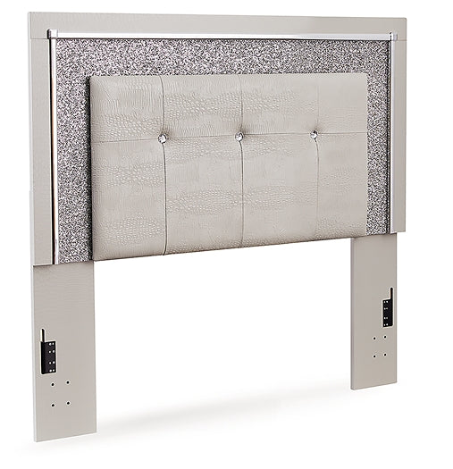 Zyniden Full Upholstered Panel Headboard with Mirrored Dresser, Chest and Nightstand