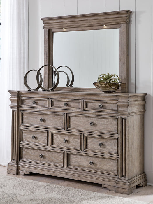 Blairhurst California King Panel Bed with Mirrored Dresser, Chest and Nightstand