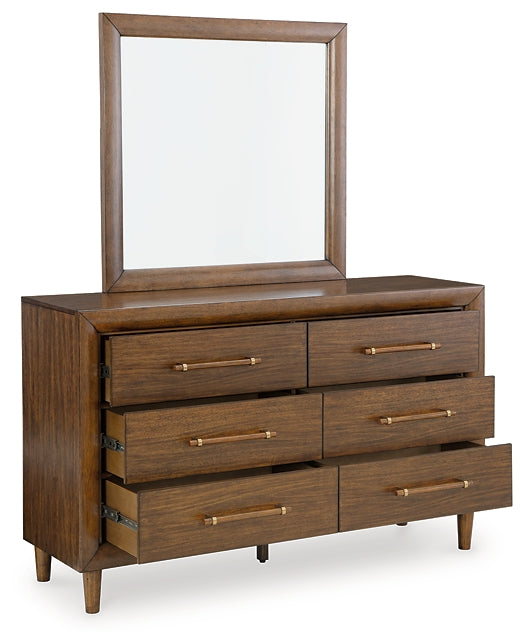Lyncott Queen Upholstered Bed with Mirrored Dresser and Chest