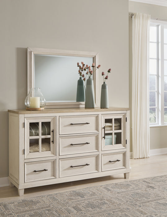 Shaybrock Queen Panel Bed with Mirrored Dresser and Chest