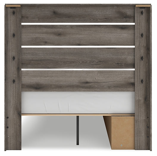 Graystorm Full Panel Bed with Storage with Mirrored Dresser and Nightstand