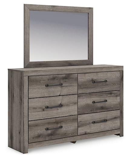 Graystorm Full Panel Bed with Storage with Mirrored Dresser and Chest