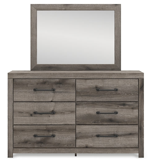 Graystorm Twin Panel Bed with Storage with Mirrored Dresser and Chest