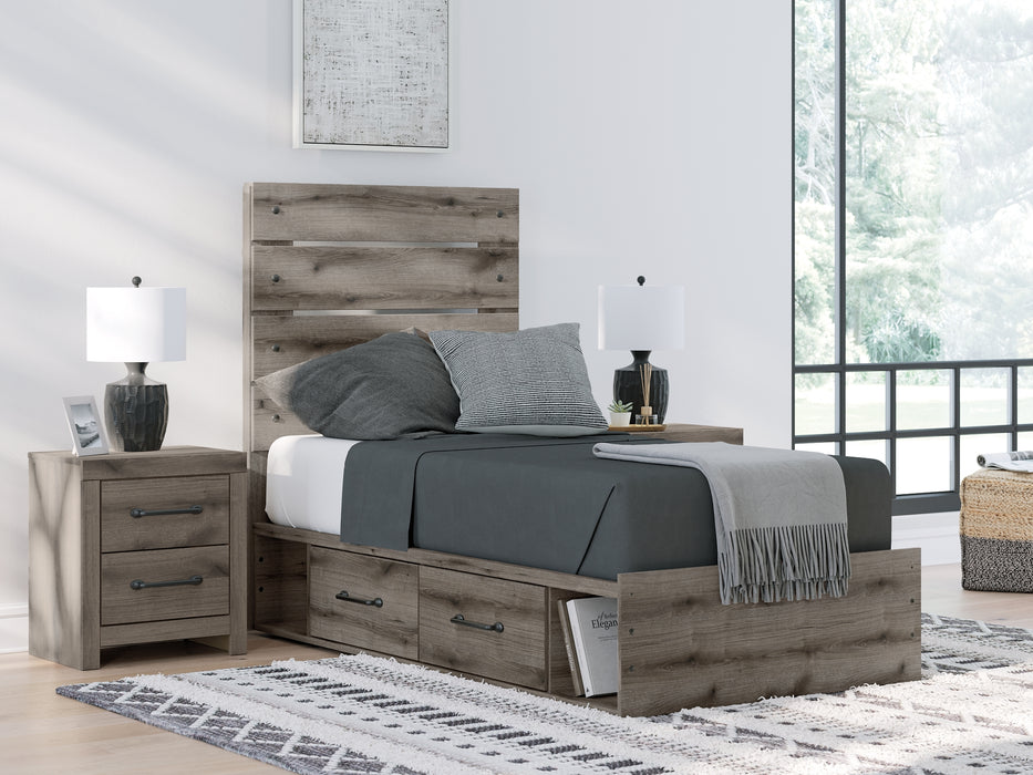 Graystorm Twin Panel Storage Bed with Mirrored Dresser and Chest
