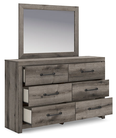 Graystorm Full Panel Bed with Mirrored Dresser and Chest