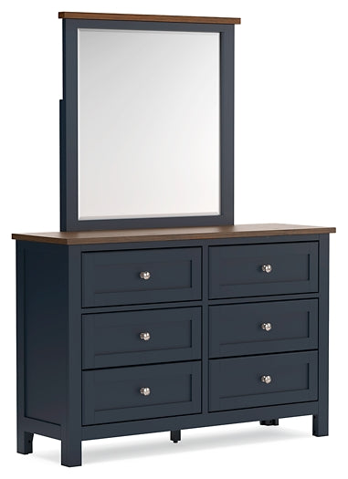 Landocken Twin Panel Headboard with Mirrored Dresser and Chest