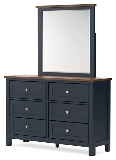 Landocken Twin Panel Headboard with Mirrored Dresser and Nightstand