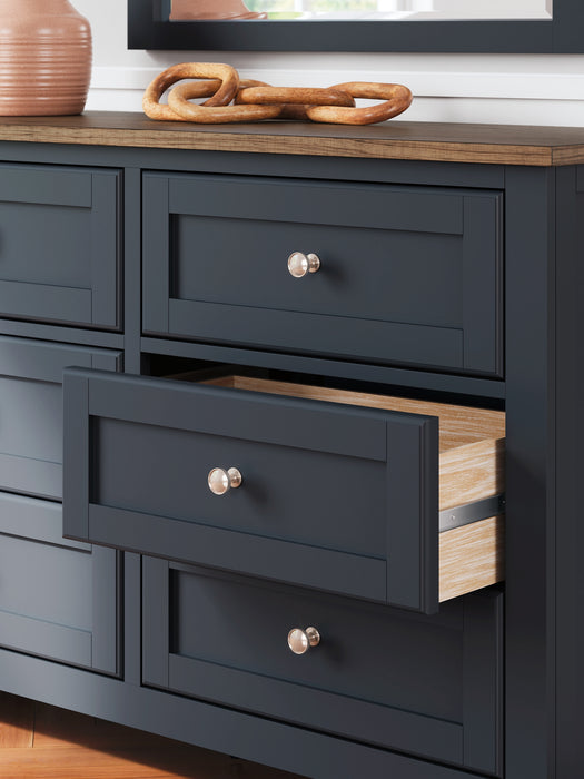 Landocken Twin Panel Headboard with Mirrored Dresser and Nightstand