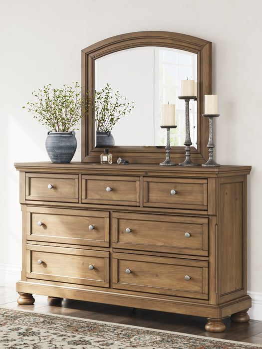 Feddinger California King Panel Bed with Mirrored Dresser, Chest and Nightstand