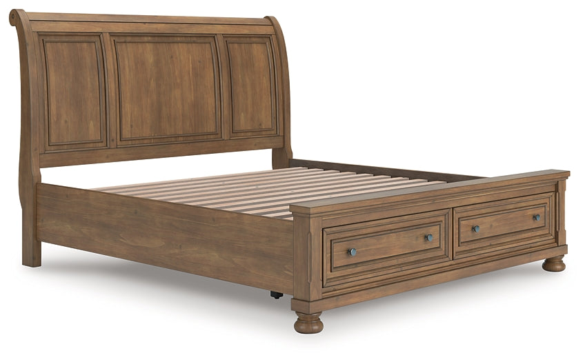 Feddinger King Storage Sleigh Bed with Mirrored Dresser and Chest