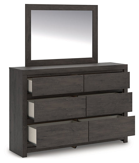 King Panel Storage Bed with Mirrored Dresser