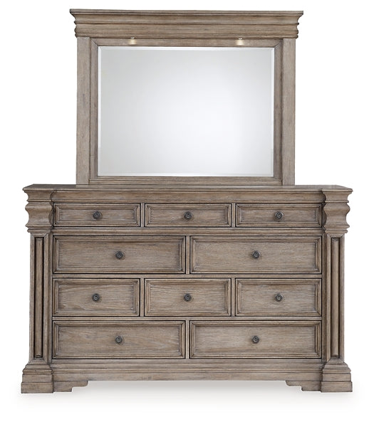 Blairhurst California King Panel Bed with Mirrored Dresser and Chest