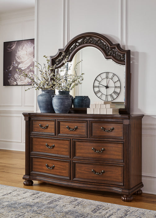 Lavinton King Poster Bed with Mirrored Dresser and Chest