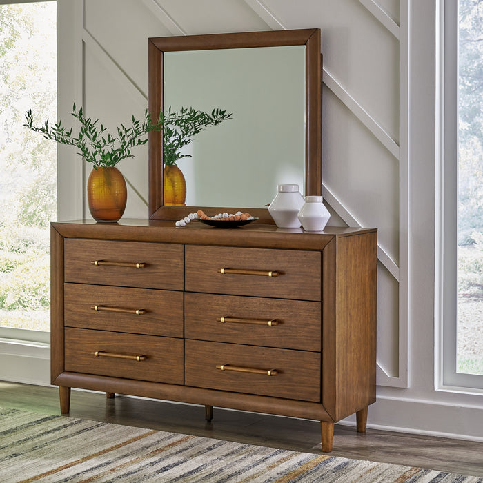 Lyncott Queen Upholstered Bed with Mirrored Dresser and Chest