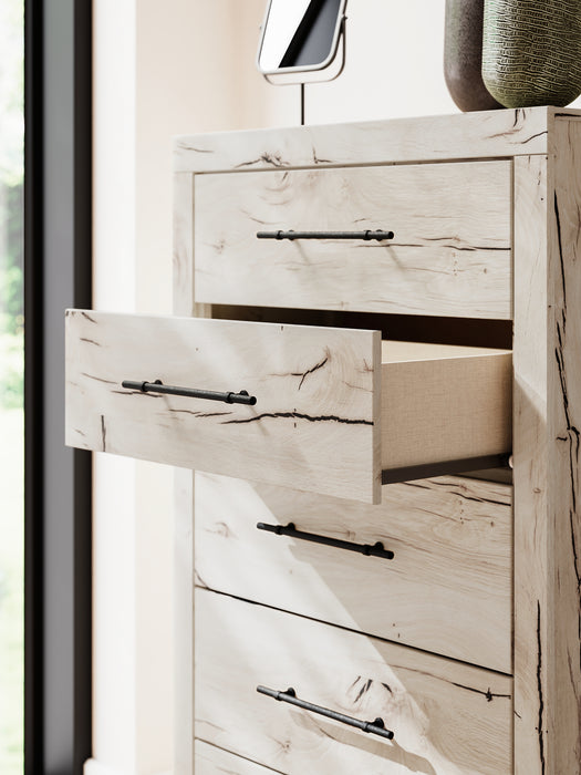 Lawroy Twin Panel Bed with Mirrored Dresser, Chest and Nightstand