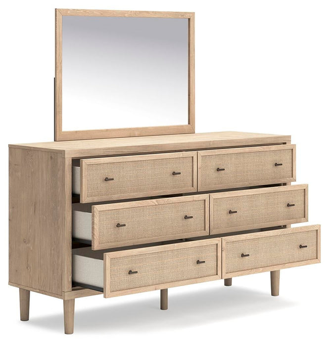 Cielden King Panel Bed with Mirrored Dresser and Nightstand