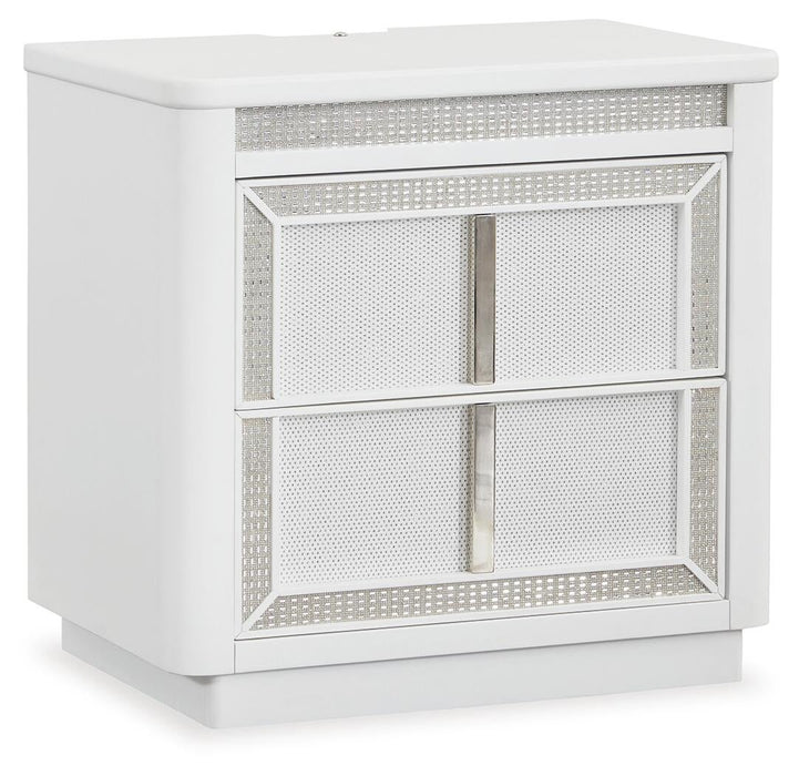 Chalanna King Upholstered Storage Bed, Dresser, Mirror, Chest and Nightstand