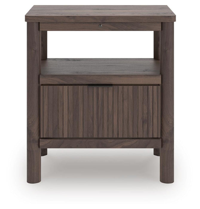 Pamytta Full Upholstered Panel Bed, Dresser, Mirror, Chest and Nightstand
